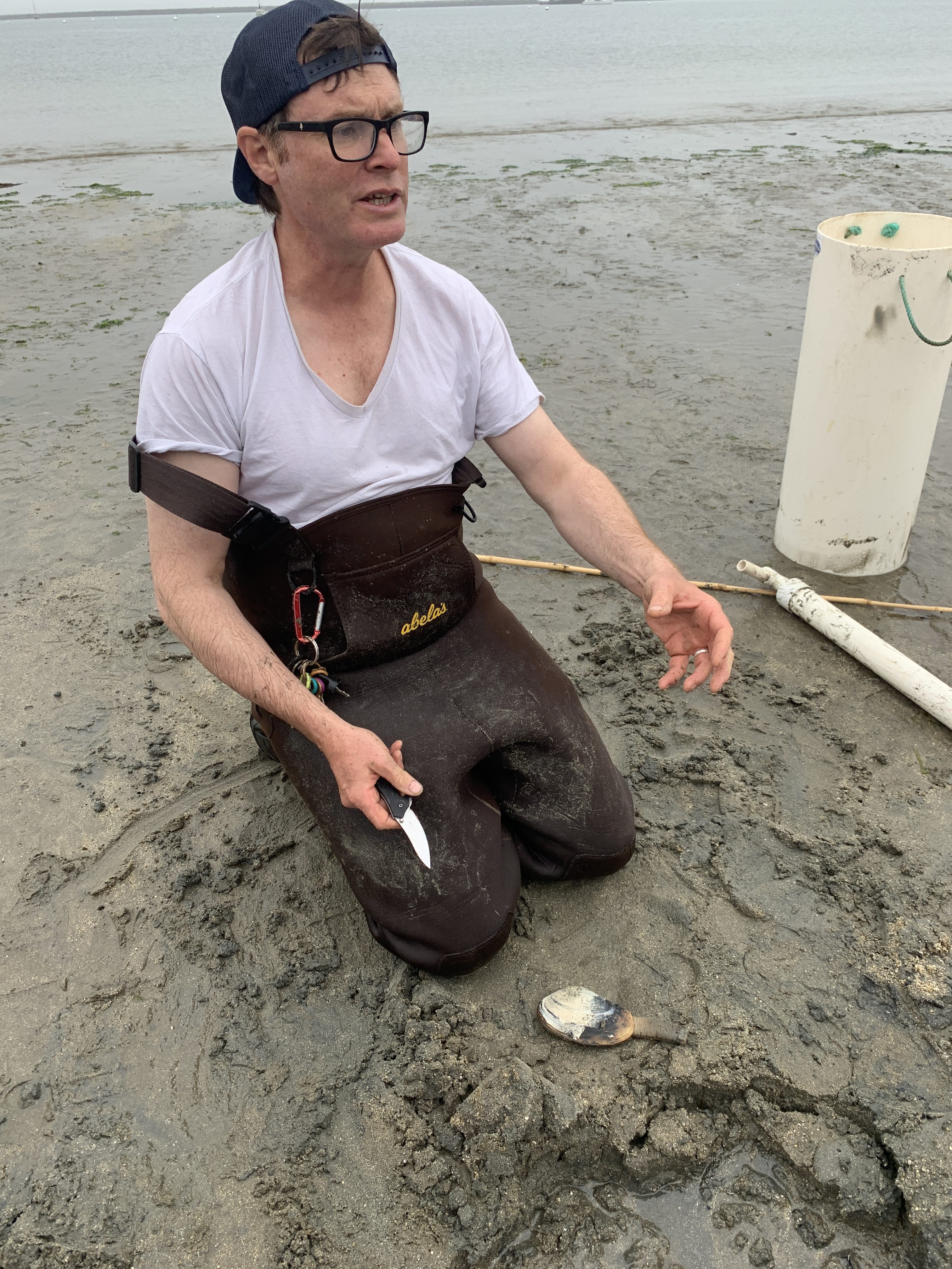 Kirk Lombard prepares to prepare Horseneck Clam to eat