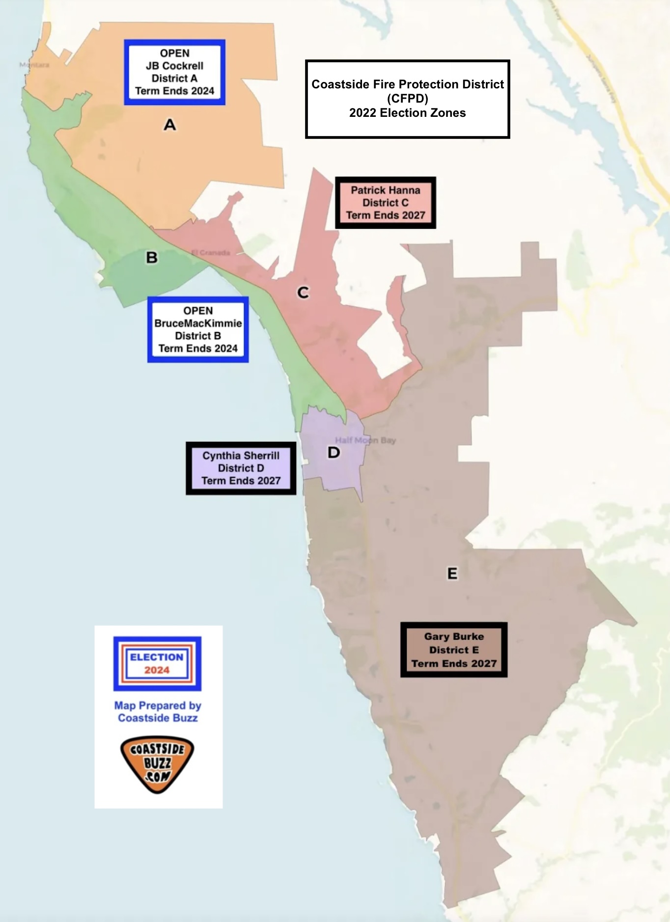 2024 Election ~ Run for Office? Coastside Fire Protection District (CFPD) Represents Half Moon Bay to Montara: Districts A and B Open