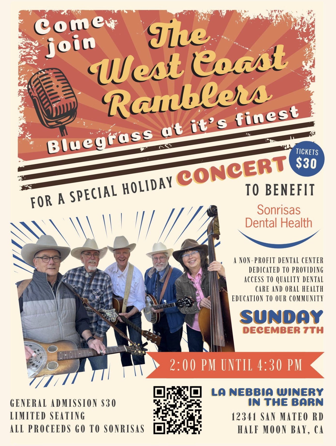 Sonrisas Dental Benefit Concert with the West Coast Ramblers at the La Nebbia Winery Barn